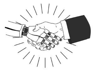 握手するロボットと人間