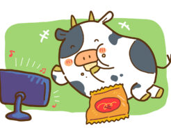 ビデオを観る牛さん